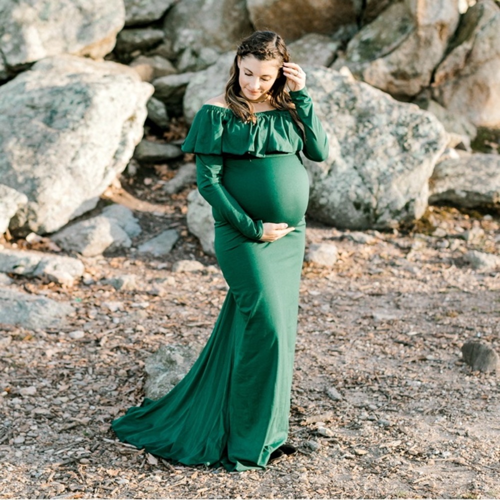Dark Green Off-Shoulder Maxi Dress Medium